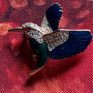 Jeweled Hummingbird Brooch Unsigned, Vintage